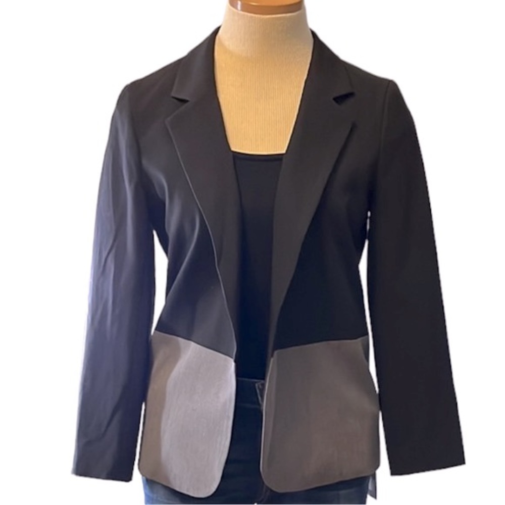 Aqua Open Front Color Block Blazer, Gray/Black, S… - image 2